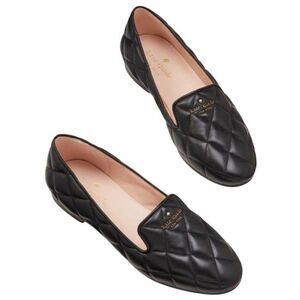 Kate Spade Claudia Quilted Flats Womens Sz 7 Black Leather Loafer Classic Preppy